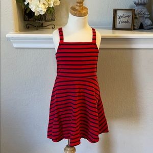 Girls Red & Navy Blue Striped Sundress